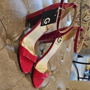 Vibrant Red Patent Leather Stiletto Heels with Ankle Strap